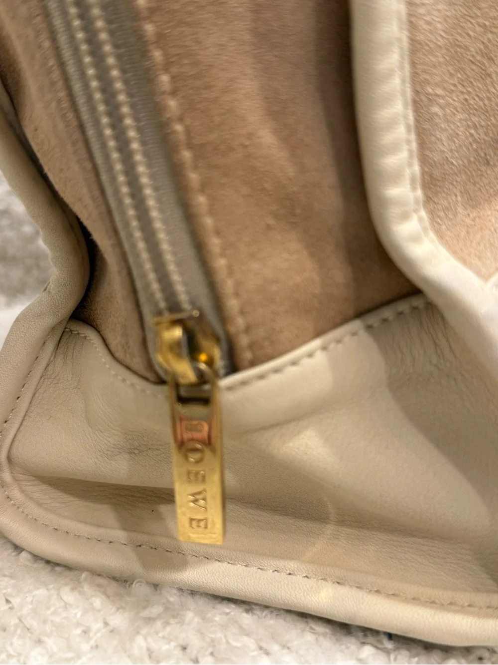 Loewe Amazona Vintage Beige Suede Satchel with Cream Leather Trim